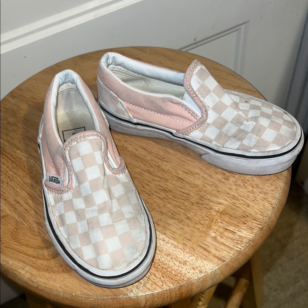 Vans Kids Slip-On Shoes - Pink and White Checkered toddlers vans